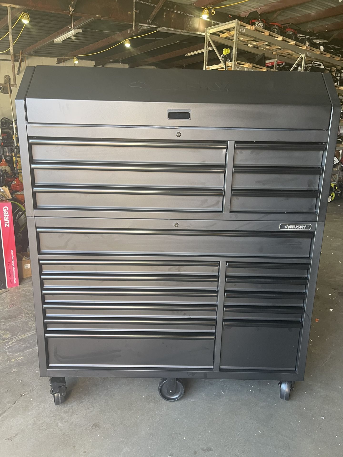 Husky Heavy-Duty 56 in. W 18-Drawer Combination Tool Chest and Cabinet Set, Matte Black