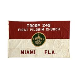 Vintage Boy Scouts Of America Troop 249 First Pilgrim Church Miami Florida Canvas Flag