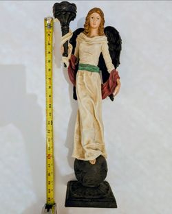 Large Angel Figurine w/Torch & Black Wings - 19.5 inches Tall  - torch hand has crack see pictures • figurines, home decor, Angels, statues, artwork, 