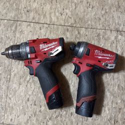 Milwaukee M12 FUEL 2-Tool Combo Kit, 1/2in. Drill Driver, 1/4in. Hex Impact Driver, 2 Batteries, Charger,  