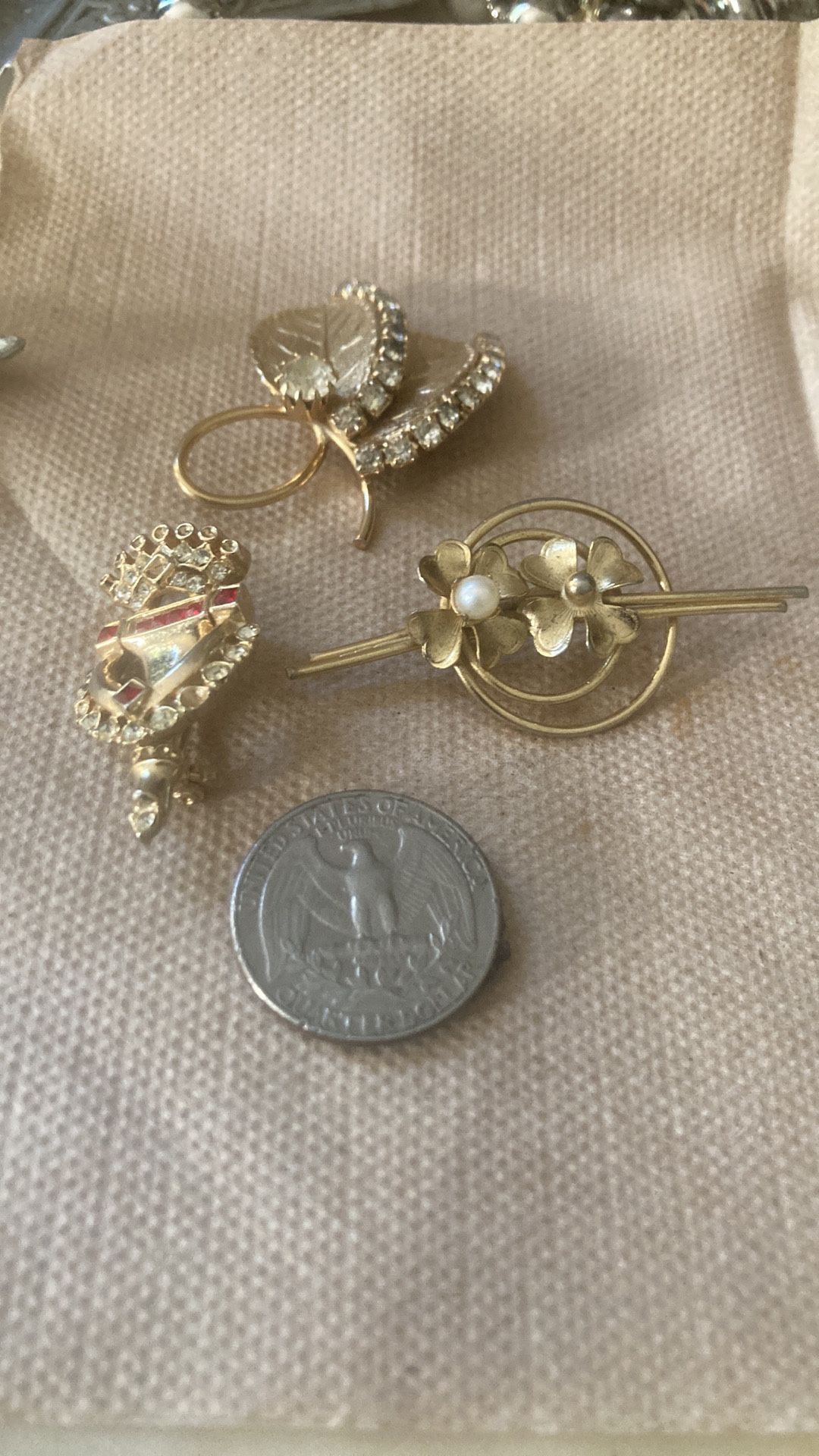 3 1950s Gold Tone Broaches