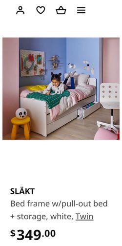 SLÄKT bed frame w/pull-out bed + storage, white, Twin - IKEA CA