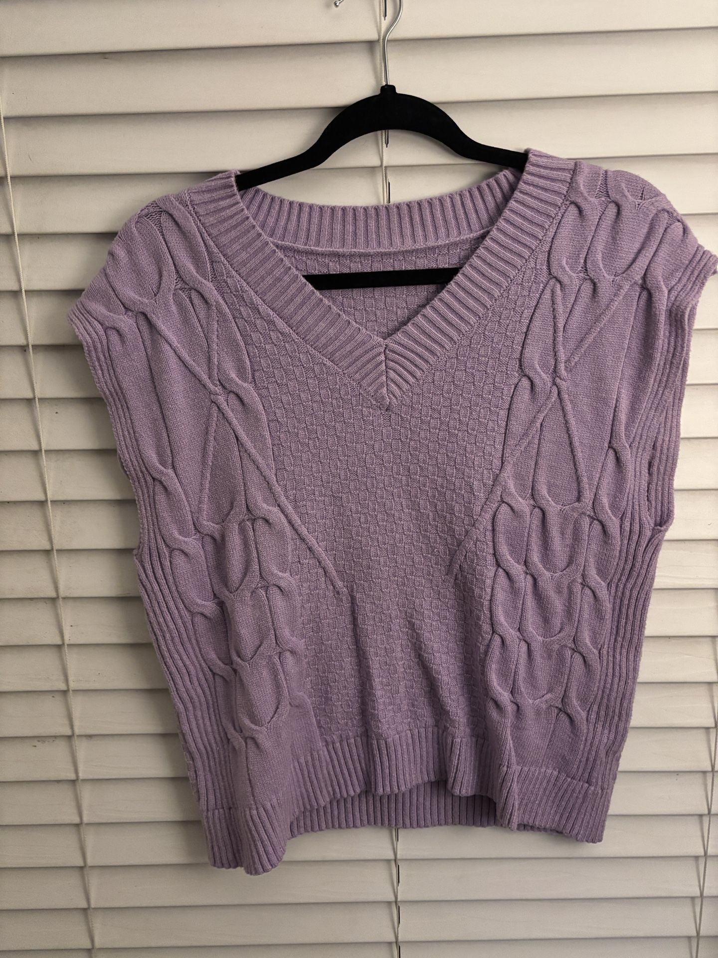 Lavender V-Neck Cable Knit Sweater Vest