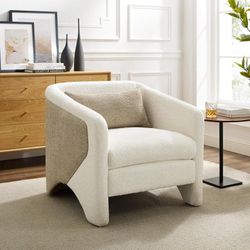 Living Room Accent Chair, Oversized White Upholstered Armchair, Comfy Single Sofa Chair for Bedroom Reading