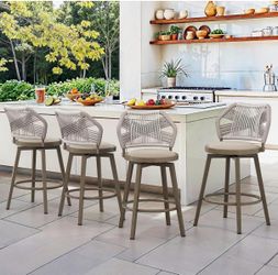 4X Brown 26” swivel woven rope barstools