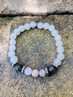 Rose Quartz, Laborodite, Moon Stone Precious Gem Bracelet
