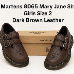 
Dr. Martens 8065 Mary Jane Shoes Girls Size 2 – Dark Brown Leather Double Buckle T-Bar – NEW
