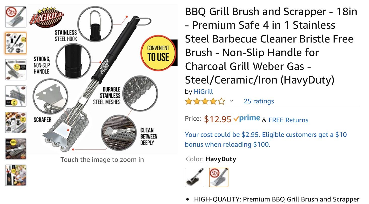 BBQ Grill Brush and Scrapper - 18in - Premium Safe 4 in 1 Stainless Steel Barbecue Cleaner Bristle Free Brush - Non-Slip Handle for Charcoal Grill We