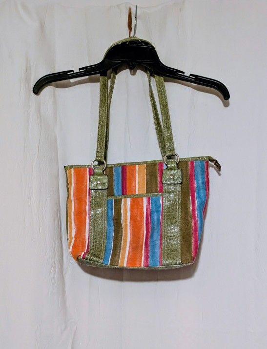 Purse Multicolored Striped Tote Bag 13" Width 10" Height