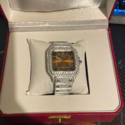 ✨ Luxury Iced-Out Silver Timepiece w/ Brown Roman Dial ✨