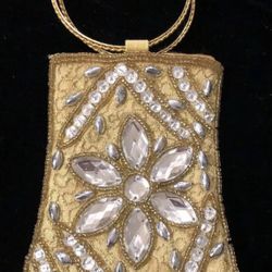 Crystal & Bead Embellished Indian Wedding Gold Bracelet Wallet Clutch