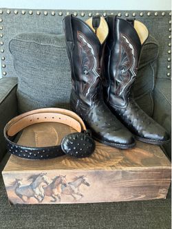 Black Leather Western Boots & Matching Leather Belt Set