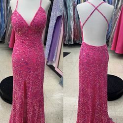 New With Tags Hand Crafted Pink Sequin Long Formal Dress & Prom Dress $359