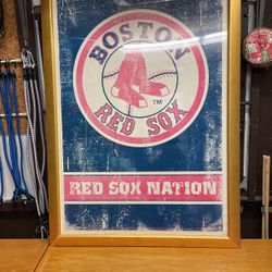 28”W 38”H Red Sox Framed Poster Ex Cond 