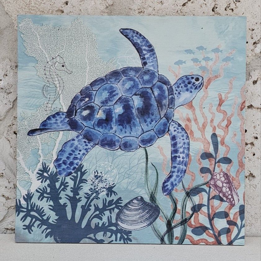 New! 15 3/4" Sea Turtle Wood Wall Art - Nautical Coastal | SHIPPING IS AVAILABLE