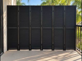 Black Folding Wooden Privacy Screen – Outdoor Patio/Balcony Divider