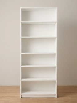 White 6-Shelf Wooden Tall Bookcase / Bookshelf