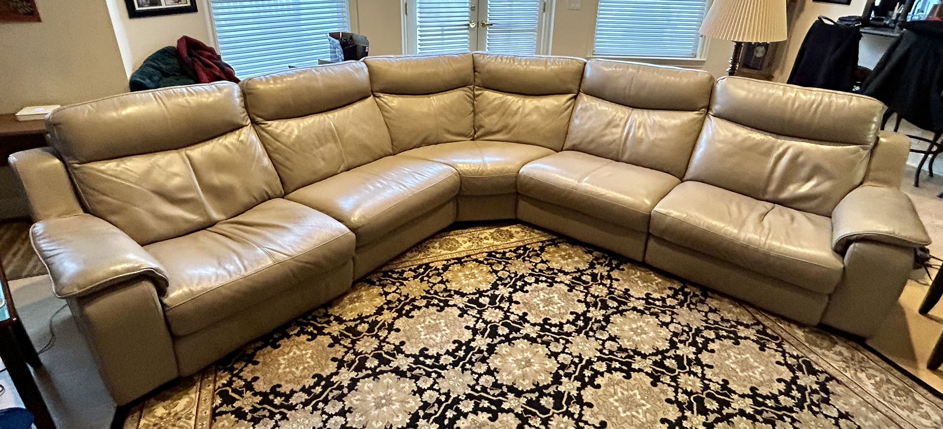 Tan Presley Power Leather Sectional Couch