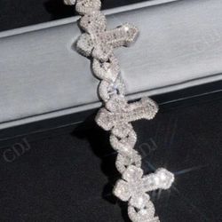 Silver 925 Special Infiniti Cuban Cut Cross Moissinate 925 Silver Bracelet 