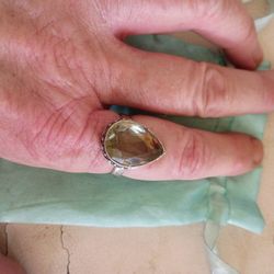 Peridot Pear Shape 925 Sterling Silver Ring sz 8