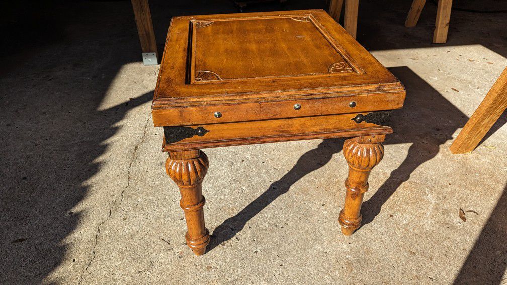 Solid Wood Carved Table Antique With Rivets
