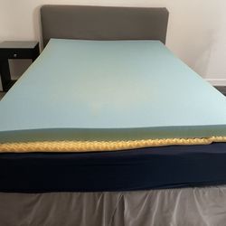 Queen Mattress, Box Spring and Frame, Memory Foam Topper, and Headboard