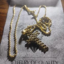 10k Rope Chain And Rolex Cross 