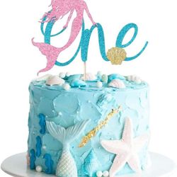 Mermaid One Cake Topper Mermaid First Birthday Party Cake Topper Decoration For Under The Sea Theme 1st Birthday Party Baby Shower Supplies