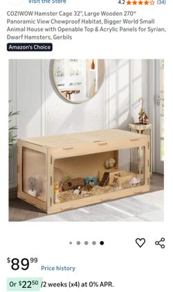 Hamster Cage 32", Large Wooden 270° Panoramic View Chewproof Habitat, Bigger World Small Animal House with Openable Top & Acrylic Panels for Syrian, D