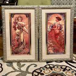 Framed Pair Of Alphonse Mucha Prints 