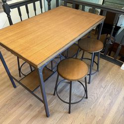 Kitchen Table with Stools and Wine Bottle & Glass Storage