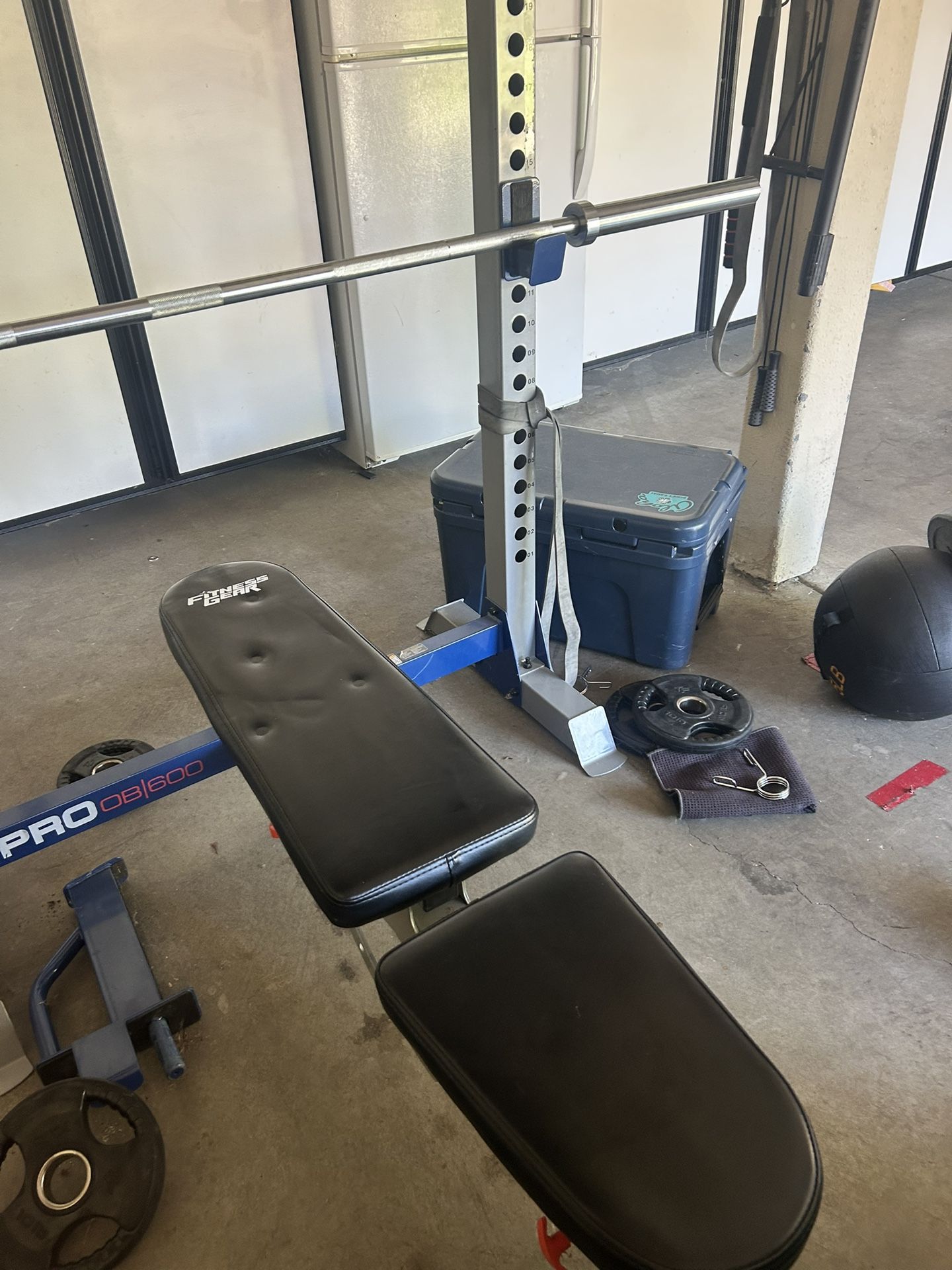 Weight Bench, Bar & Weights
