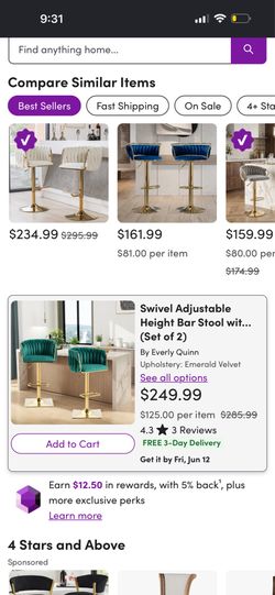 Swivel Adjustable Height Bar Stools Set of 4