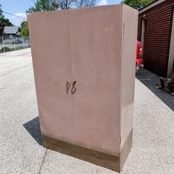 Large Vintage Mid-Century Steel Pantry Cabinet with Garment Hanger Rod and Shelf - 5.5 ft tall

