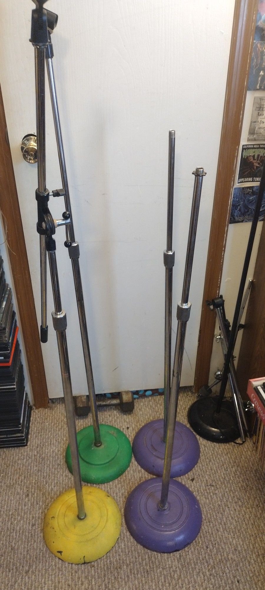 Four Vintage Metal Round Mic Stands Microphone Atlas Mic Stands Made In Brooklyn New York USA DJ