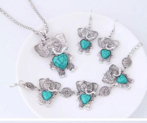 Tibetan Turquoise Lucky Elephant Jewelry Set