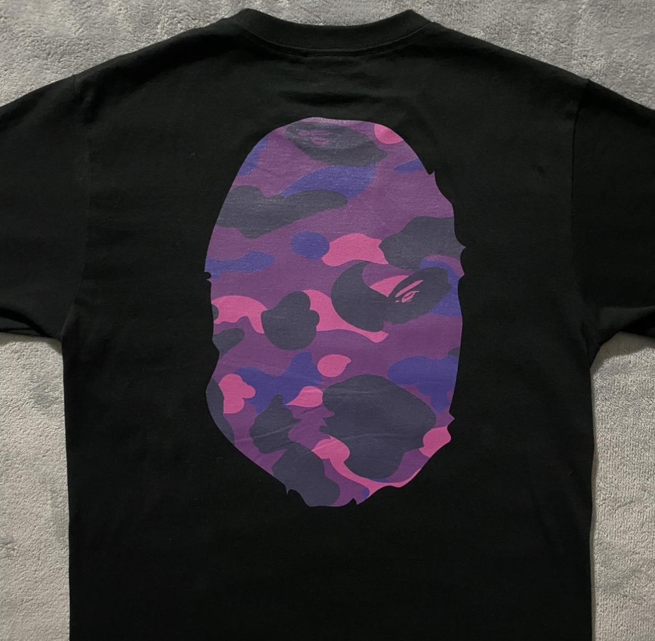 black and purple bape shirt