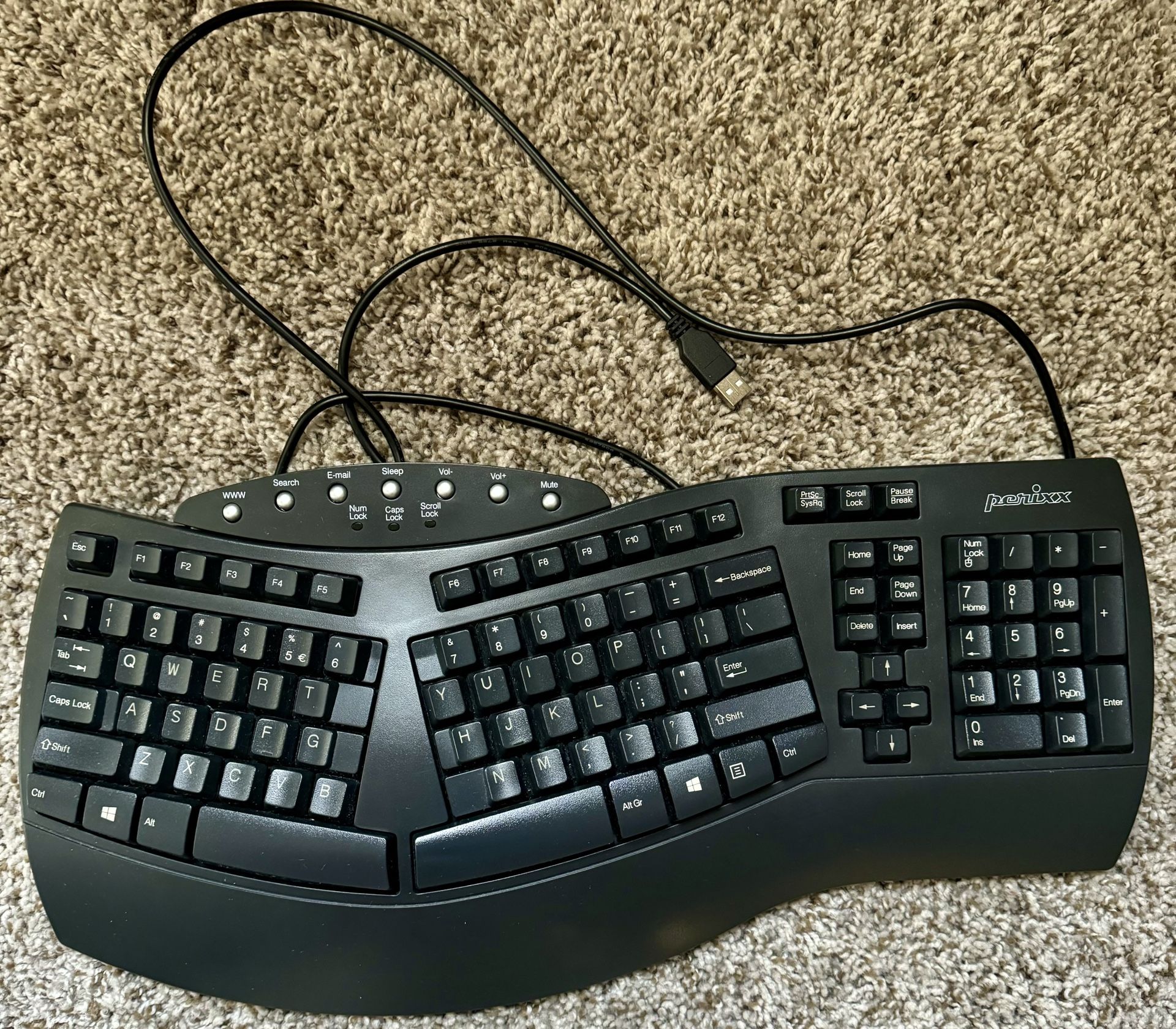 Perixx PERIBOARD-512 Black Keyboard Wired Full-Size Ergonomic Tested