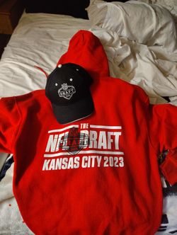 Kansas City Chiefs Official XL Draft Hoodie And Hat. Never Worn. Plus A Official Size Helmet.
