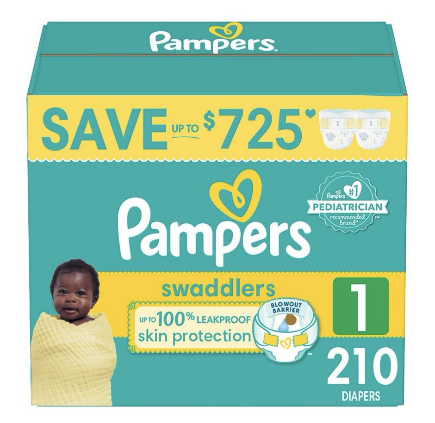 Pampers Swaddlers Diapers, Size 1, 210 Counts
