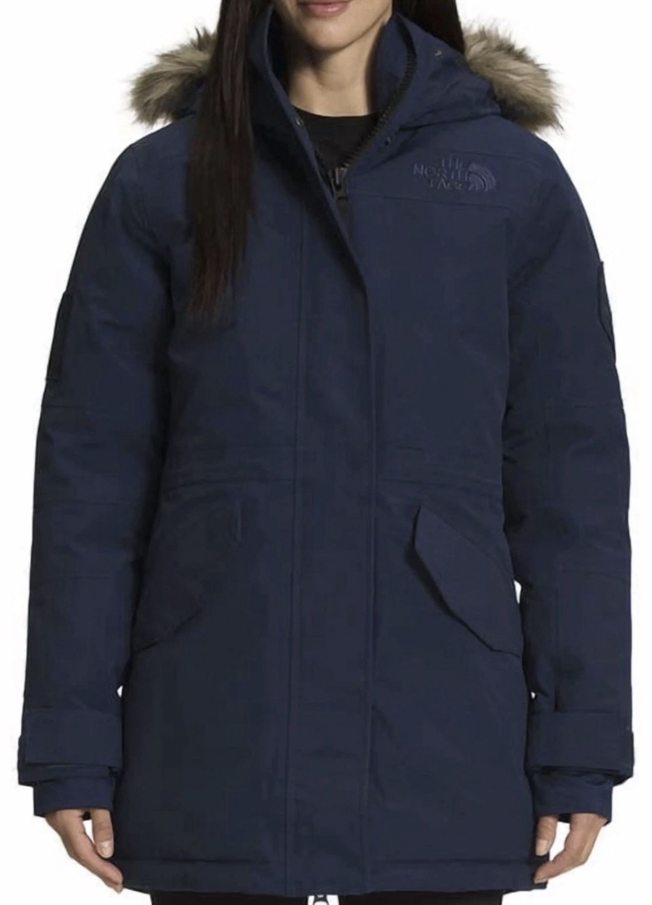 XS Women The North Face Exped McMurdo 700 Power Down Parka Faux Fur Trim Navy