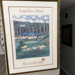 Guy Buffet signed Kapalua Maui grill and bar golf art print custom framed.