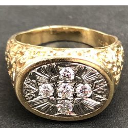 Custom Made Heavy 14K Gold Diamond Cross Ring Size 12