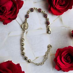 Lady Of Guadalupe And Turkish Eye 14k Gold Electroplated Bracelet