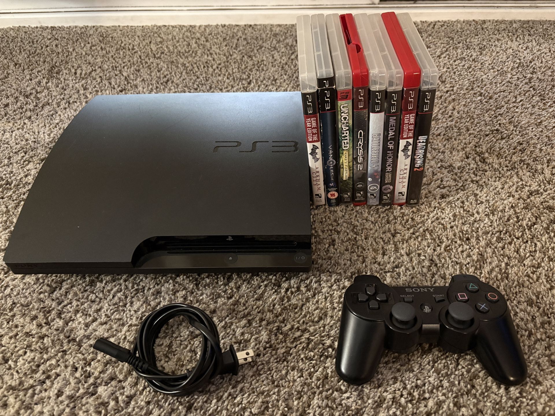 PlayStation 3 Slim CECH-3001A Bundle – Tested & Working – Controller + 8 Games