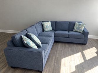 Blue Fabric L-Shaped Sectional Sofa