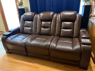 Power recline leather sofa - power lumbar, zero g, wireless charging