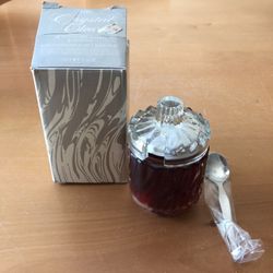 Avon Crystal Clear Hostess Decanter With Spoon & Strawberry Bubble Bath - NOS 