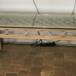 Rattan Console Table Heavy Glass 50 X 20 X 28 High