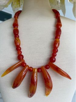 Vintage handcrafted coral orange statement necklace pendant beach style  In great condition  Approx from top to bottom 16 inches